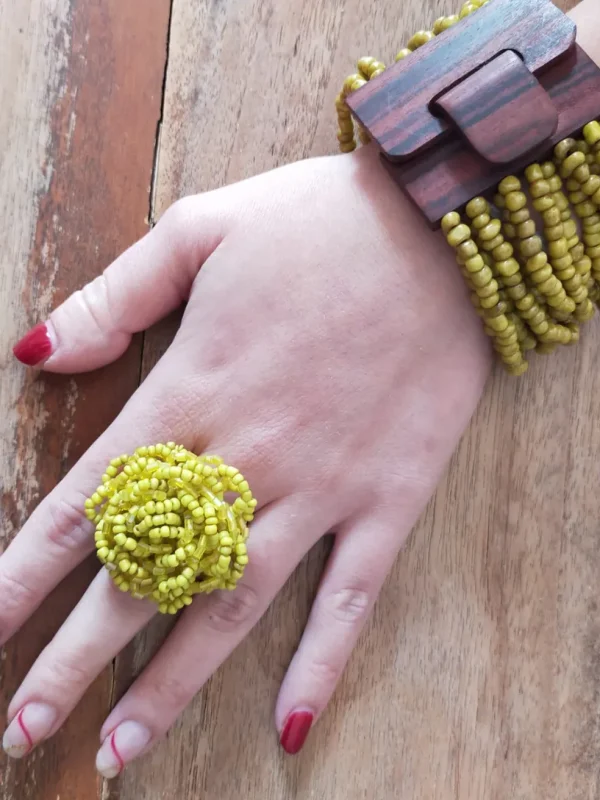 Anello Perline di Vetro Fiore