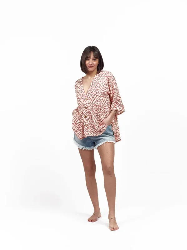 Blusa camicia viscosa bottoni volant Tina