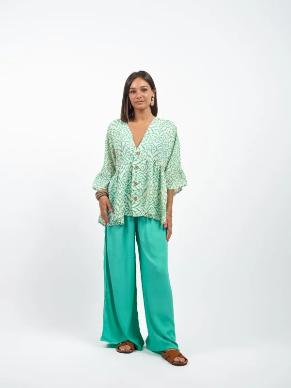 Blusa camicia viscosa bottoni volant Tina