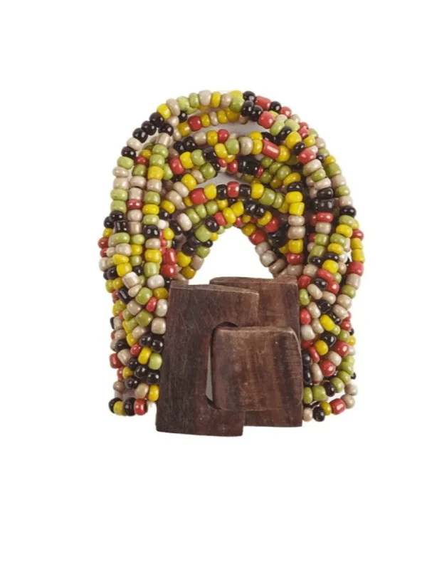 Bracciale Fibbia legno e perline di vetro elasticizzato