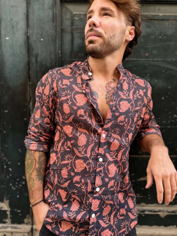 Camicia collo alla coreana cotone Marlon