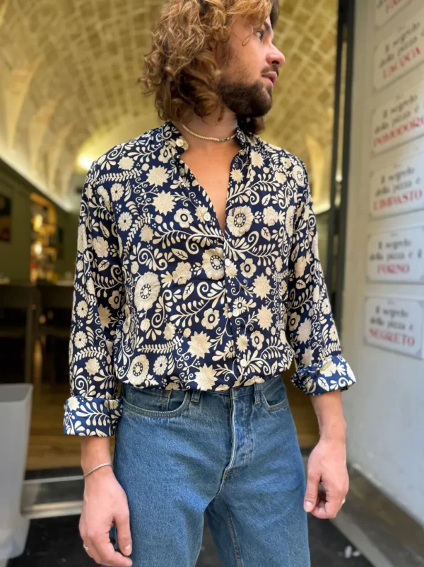 Camicia collo alla coreana seta Moreno