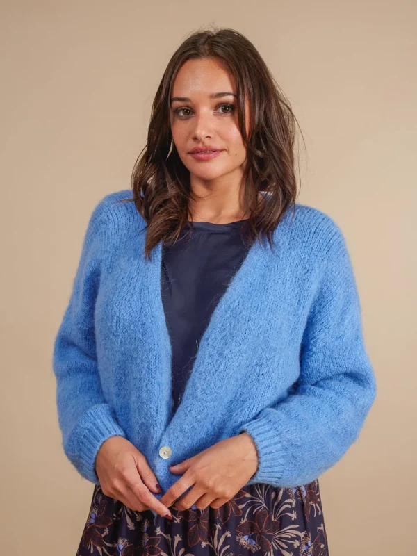 Cardigan a V kid mohair e lana Betty