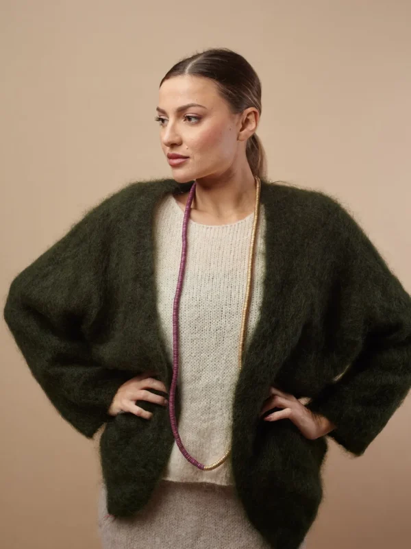 Cardigan aperto in Kid Mohair Artemisia