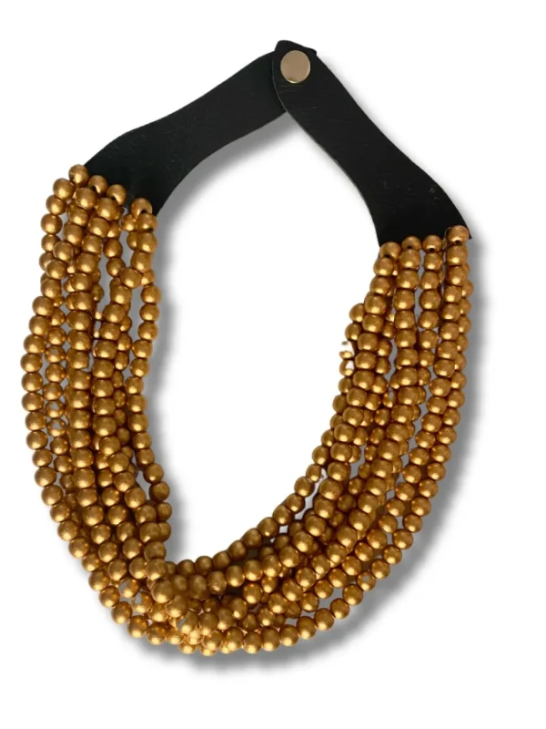 Collana Croazia legno e cuoio metallic