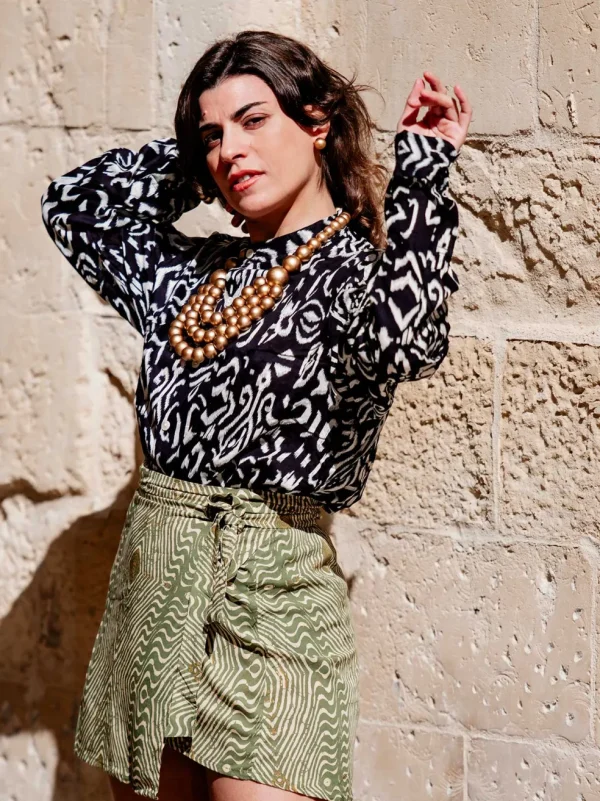 Gonna corta a portafoglio stampa Boho Estelle in Rayon