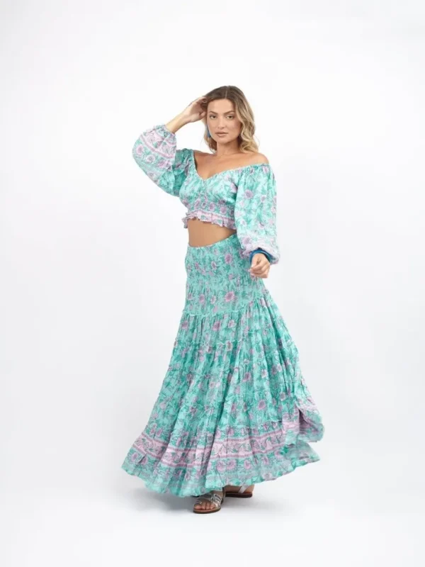 Gonna lunga boho con elastico e balze Doroty