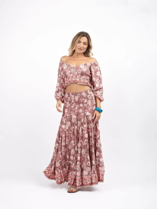 Gonna lunga boho con elastico e balze Doroty