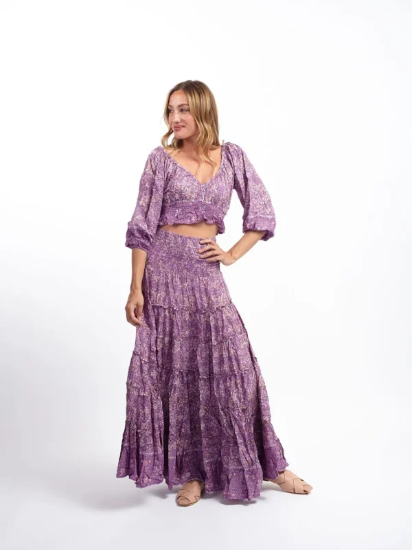 Gonna lunga boho con elastico e balze Doroty