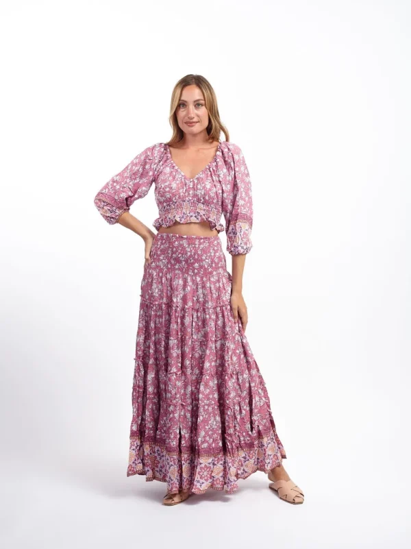 Gonna lunga boho con elastico e balze Doroty