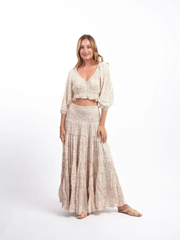 Gonna lunga boho con elastico e balze Doroty