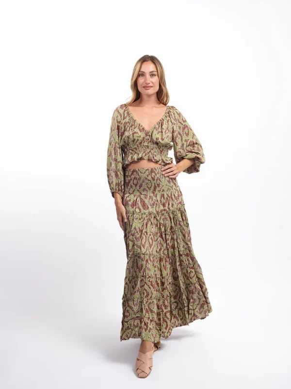 Gonna lunga boho con elastico e balze Doroty