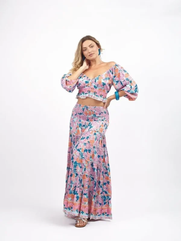 Gonna lunga boho con elastico e balze Doroty