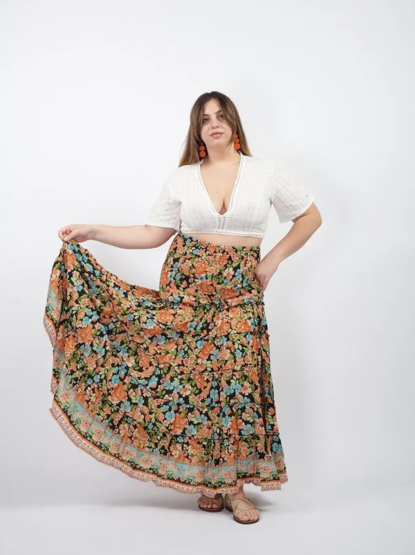 Gonna lunga boho con elastico e balze Doroty
