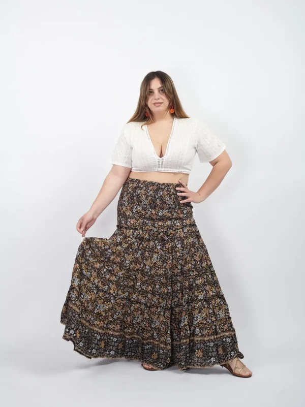 Gonna lunga boho con elastico e balze Doroty