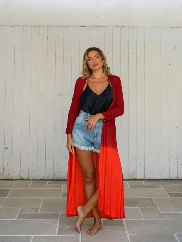 Kimono lungo rayon con tasche stampa sfumata Sawana