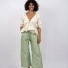 Pantaloni Verdi Kamal in Seta Grezza
