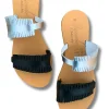 Sandalo in pelle nero e laminato argento Vitoria