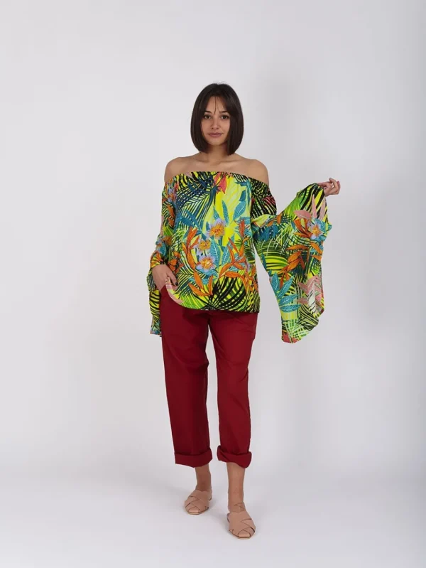 Top manica a ventaglio scollo bardot Iris