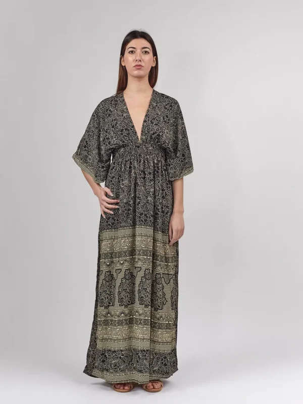 Vestito caftano lungo in seta Katya
