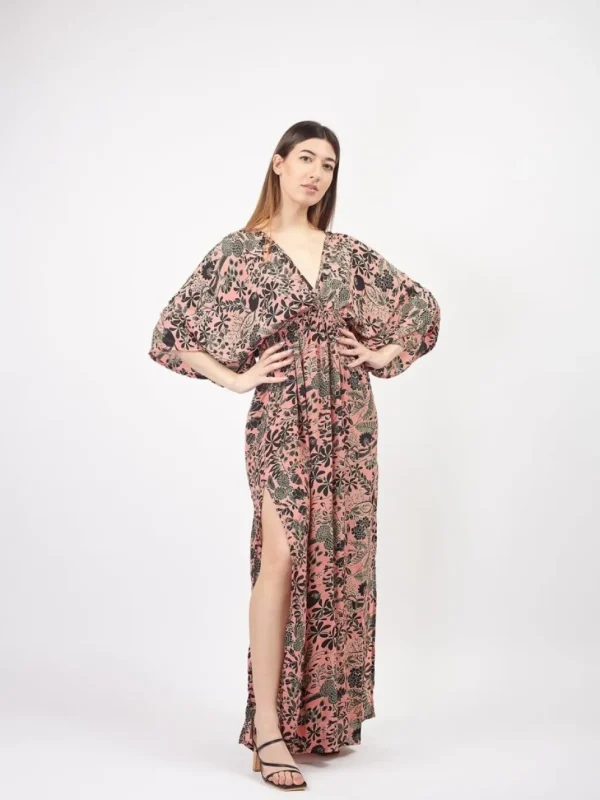 Vestito caftano lungo in seta Katya