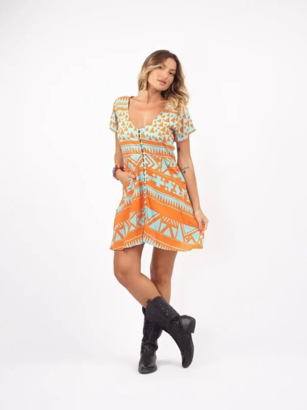 Vestito corto rayon con tasche e bottoni Bathsheba