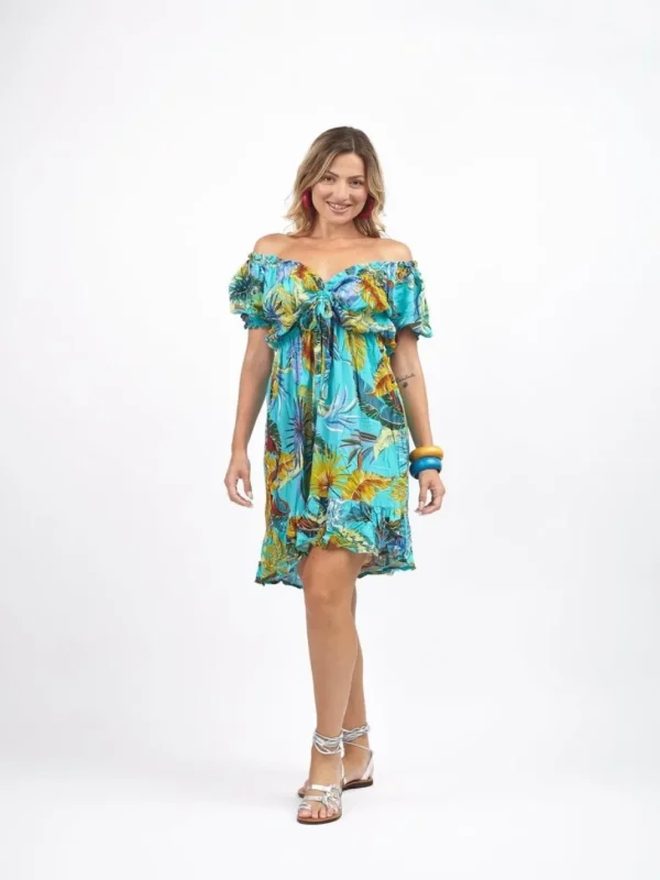 Vestito corto rayon scollo bardot Kerut