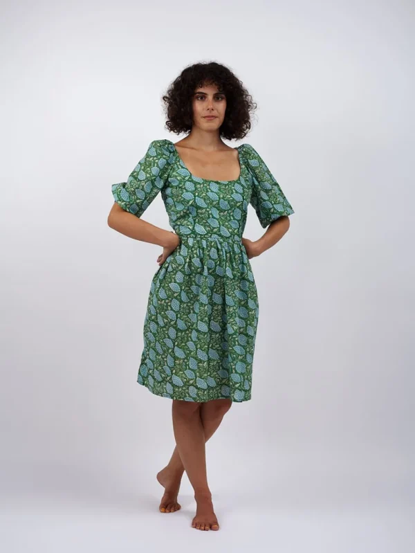 Vestito cotone mini block print Saraswati