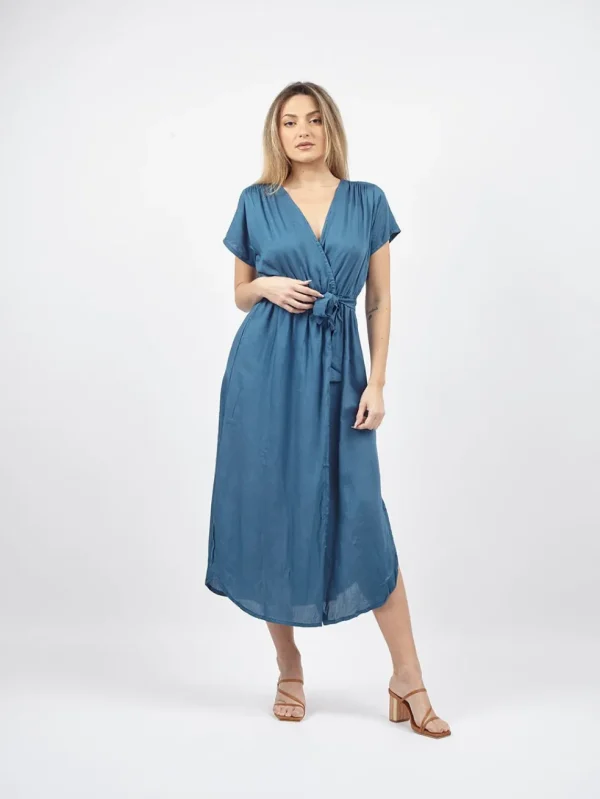 Vestito lungo ad incrocio con fusciacca Karlie