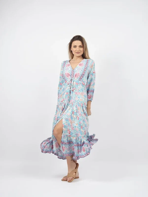 Vestito lungo con manica e balze Caroline