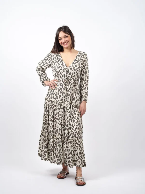 Vestito lungo con manica e balze Caroline
