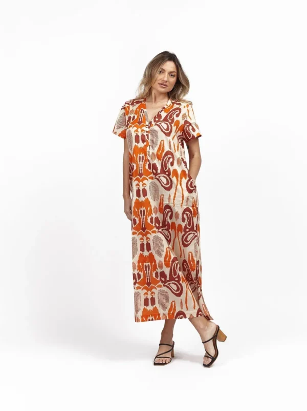 Vestito lungo cotone scollo V Tea