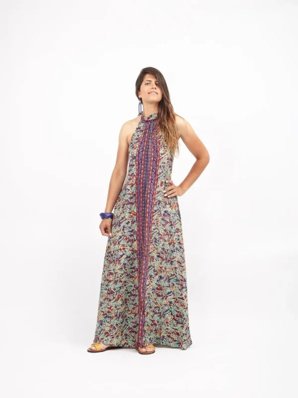 Vestito lungo in seta scollo all'americana Nilde