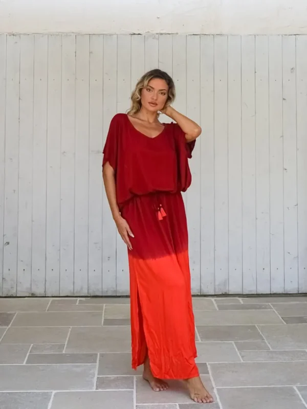 Vestito lungo over rayon stampa sfumata Elvira