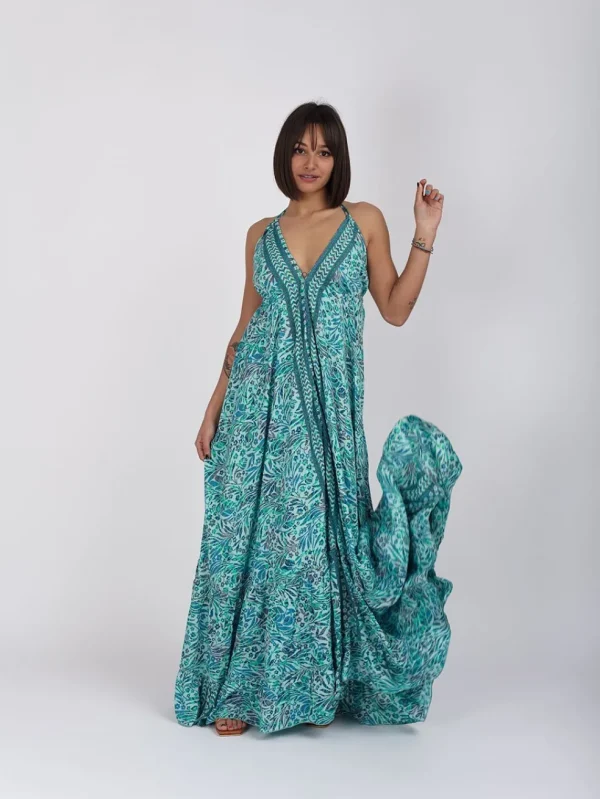 Vestito lungo seta open back Nina