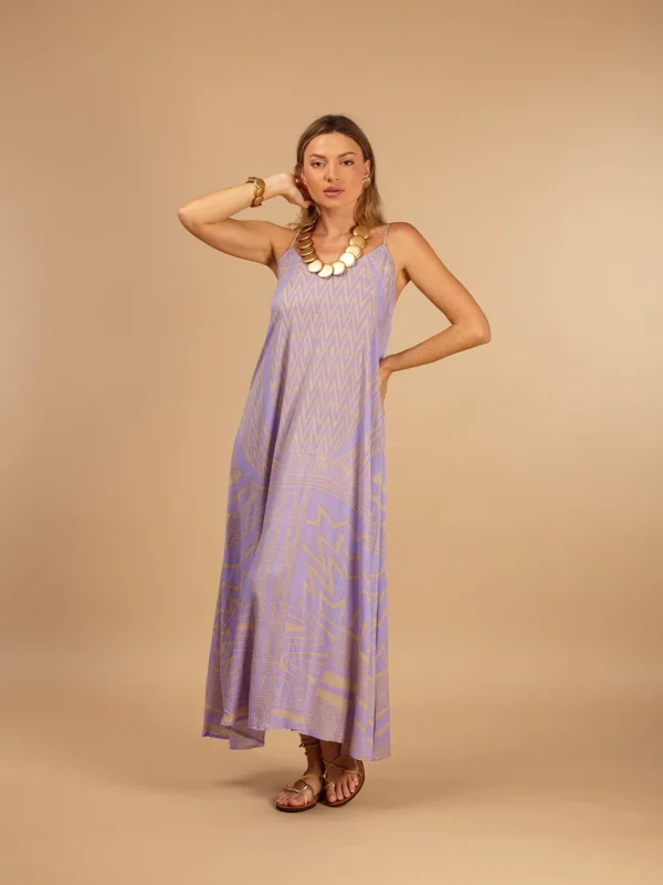 Vestito lungo svasato rayon con fiocco Cesira