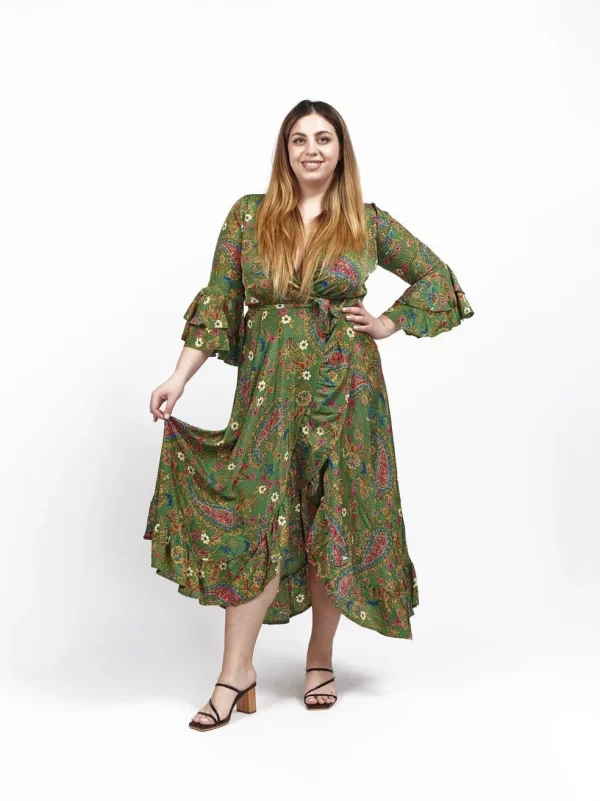 Vestito lungo wrap seta rouches Gilda