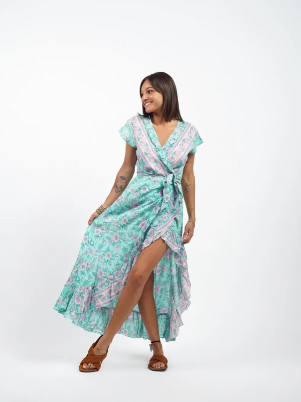 Vestito midi wrap rayon con rouches Melissa