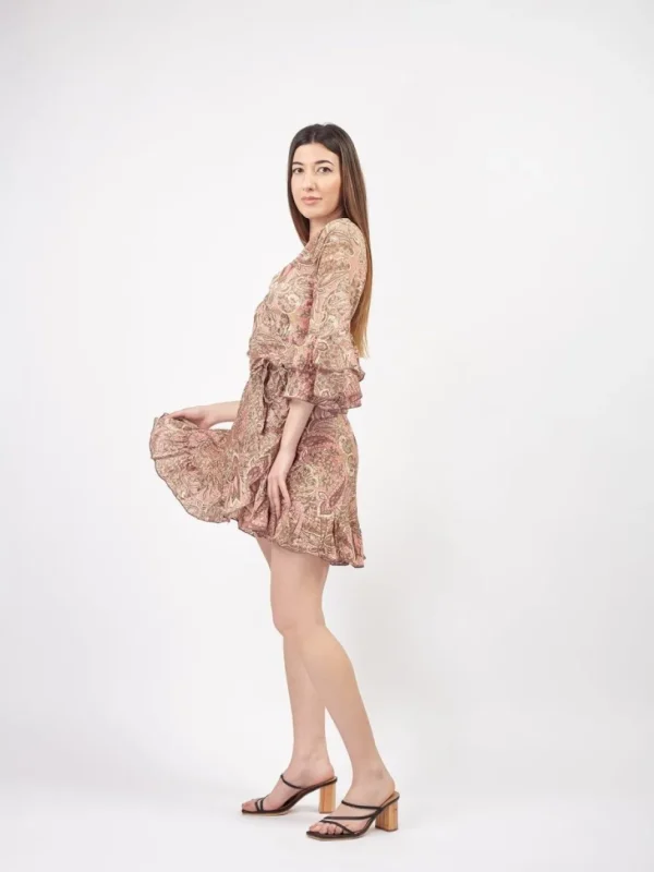 Vestito mini in seta wrap con rouches Maribel