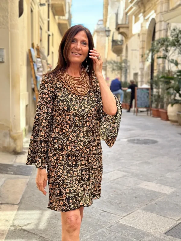 Vestito mini seta Azalea con manica a ventaglio