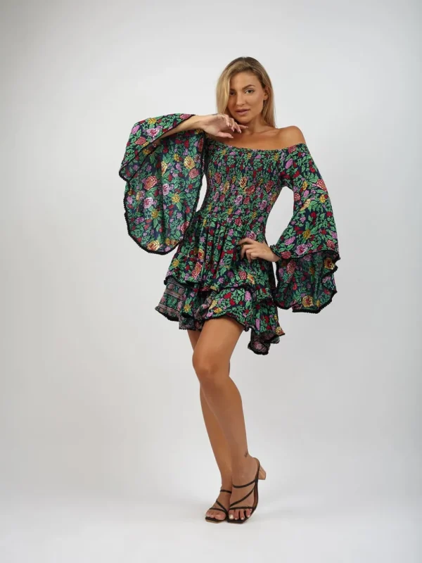 Vestito rayon corto con balze Monique