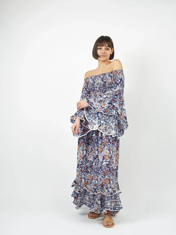 Vestito rayon lungo con balze Monique