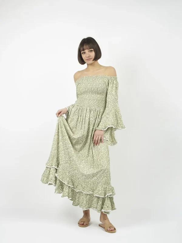 Vestito rayon lungo con balze Monique