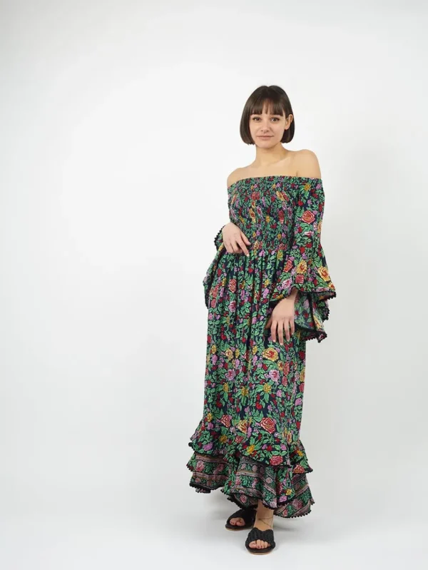 Vestito rayon lungo con balze Monique