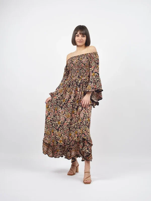 Vestito rayon lungo con balze Monique